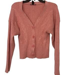 Express Rose Pink Cropped Cable Knit Cardigan Sweater New Medium Summer Beachy